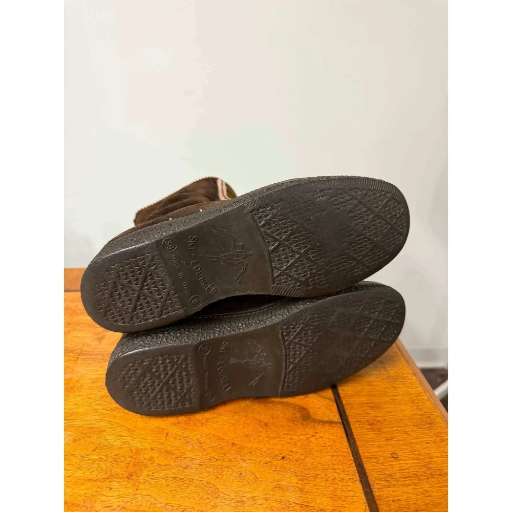 Vintage Ski-Lounger Brown Suede Faux Fur Zip Up Winter Boots Made in Italy Sz 39
